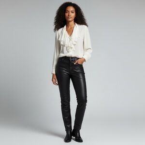 Vintage Size 8/S/M? Petite Sophisticate Womens Ruffled Blouse Ivory Long Sleeve